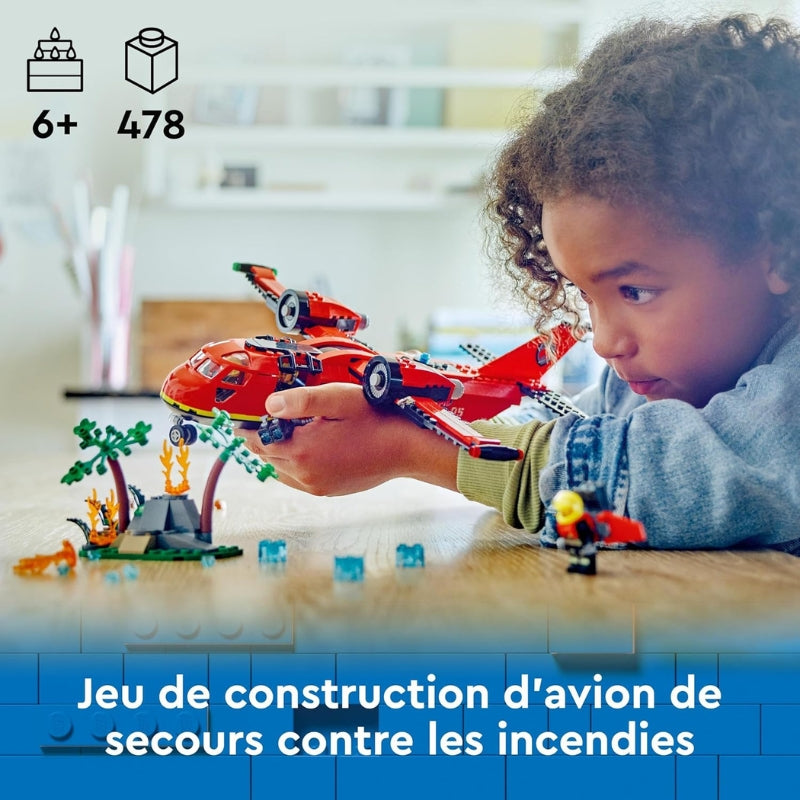 LEGO City L’Avion de Sauvetage des Pompiers – Set de construction avec mini figurines et accessoires