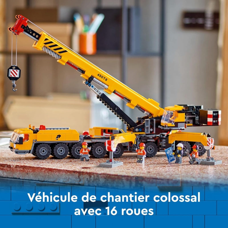 LEGO City La Grue de Chantier Mobile Jaune – Set de construction avec flèche télescopique et cabine pivotante