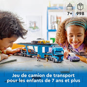 LEGO City Le Camion de Transport de Voitures de Sport – Set de construction avec 4 véhicules, camion, remorque et mini figurines
