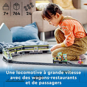 LEGO City Le Train de Voyageurs Express – Locomotive télécommandée, rails et wagon-restaurant