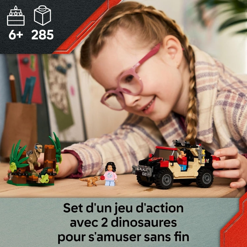 LEGO Jurassic World Le Vélociraptor et l’Évasion en 4x4 – Set de Construction et d’Aventure pour Enfants dès 6 Ans
