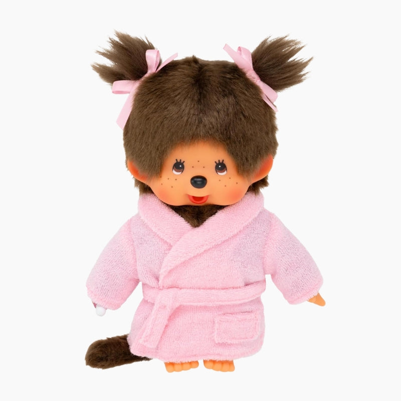 Peluche Kiki 'Peignoir Rose' – Monchhichi Fille Originale 20 cm – Modèle 203802