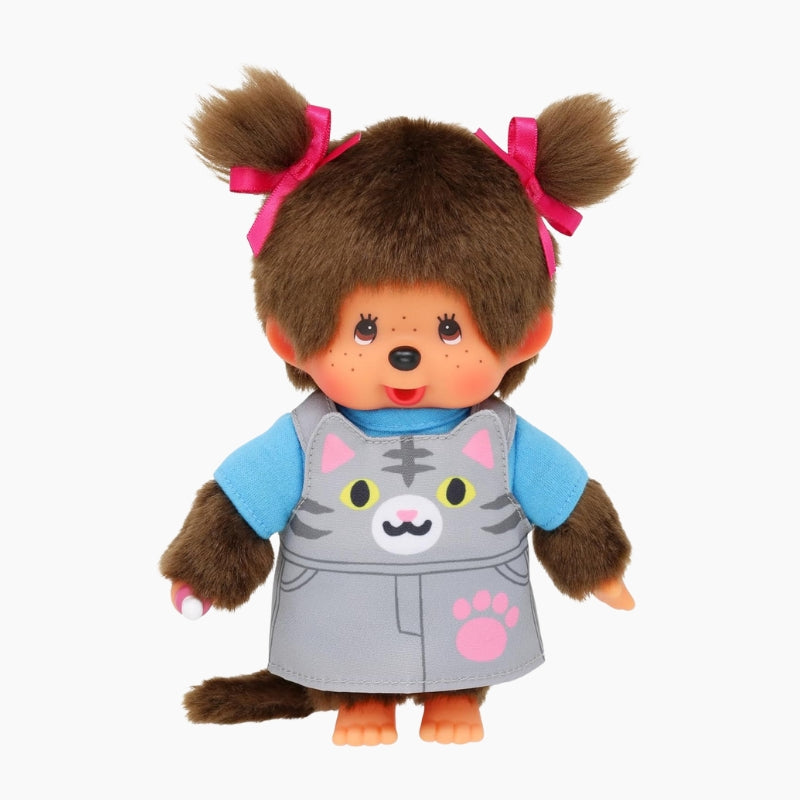 Peluche Kiki 'Robe Chaton Gris' – Monchhichi Fille Originale 20 cm – Modèle 203895