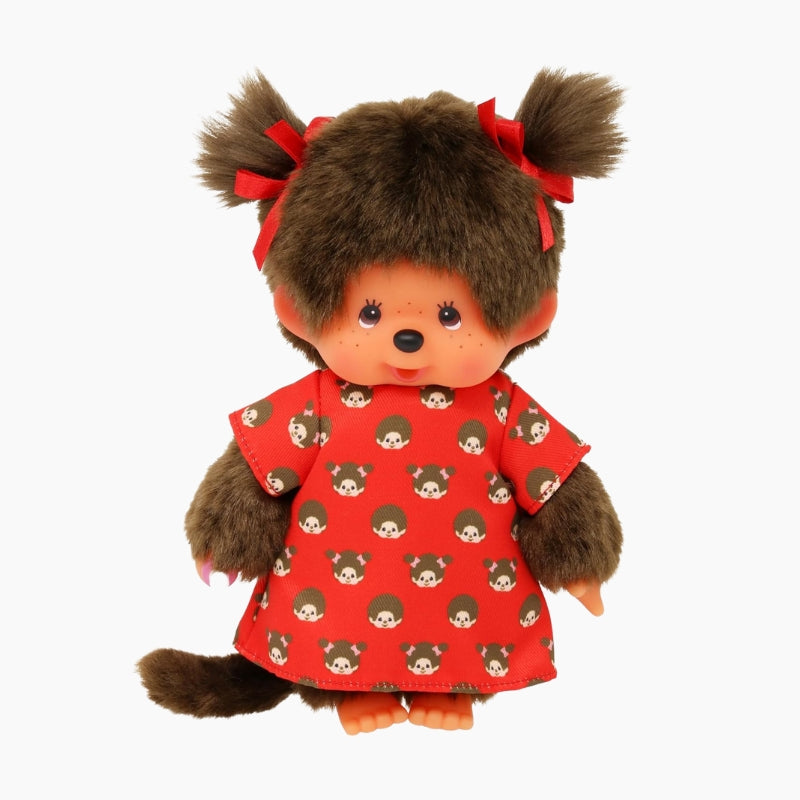 Peluche Kiki 'Robe Rouge' – Monchhichi Fille Originale 20 cm – Modèle 221295